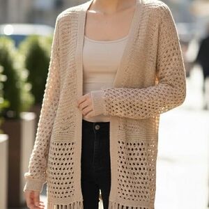 Elegant Cream Open-Knit Cardigan